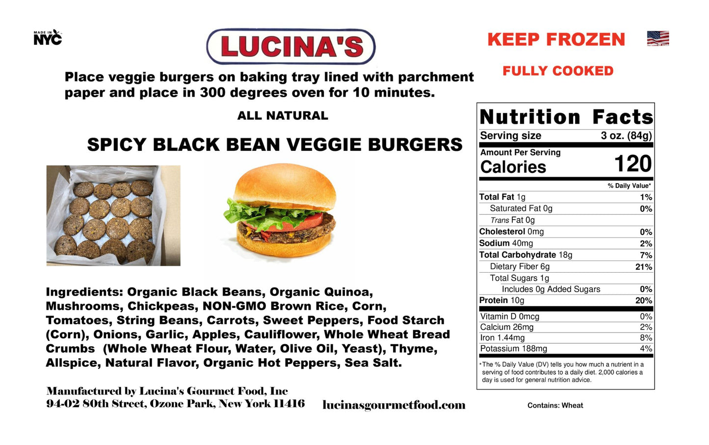 Lucina's Gourmet Cooked Spicy Black Bean Veggie Burgers 5lbs.